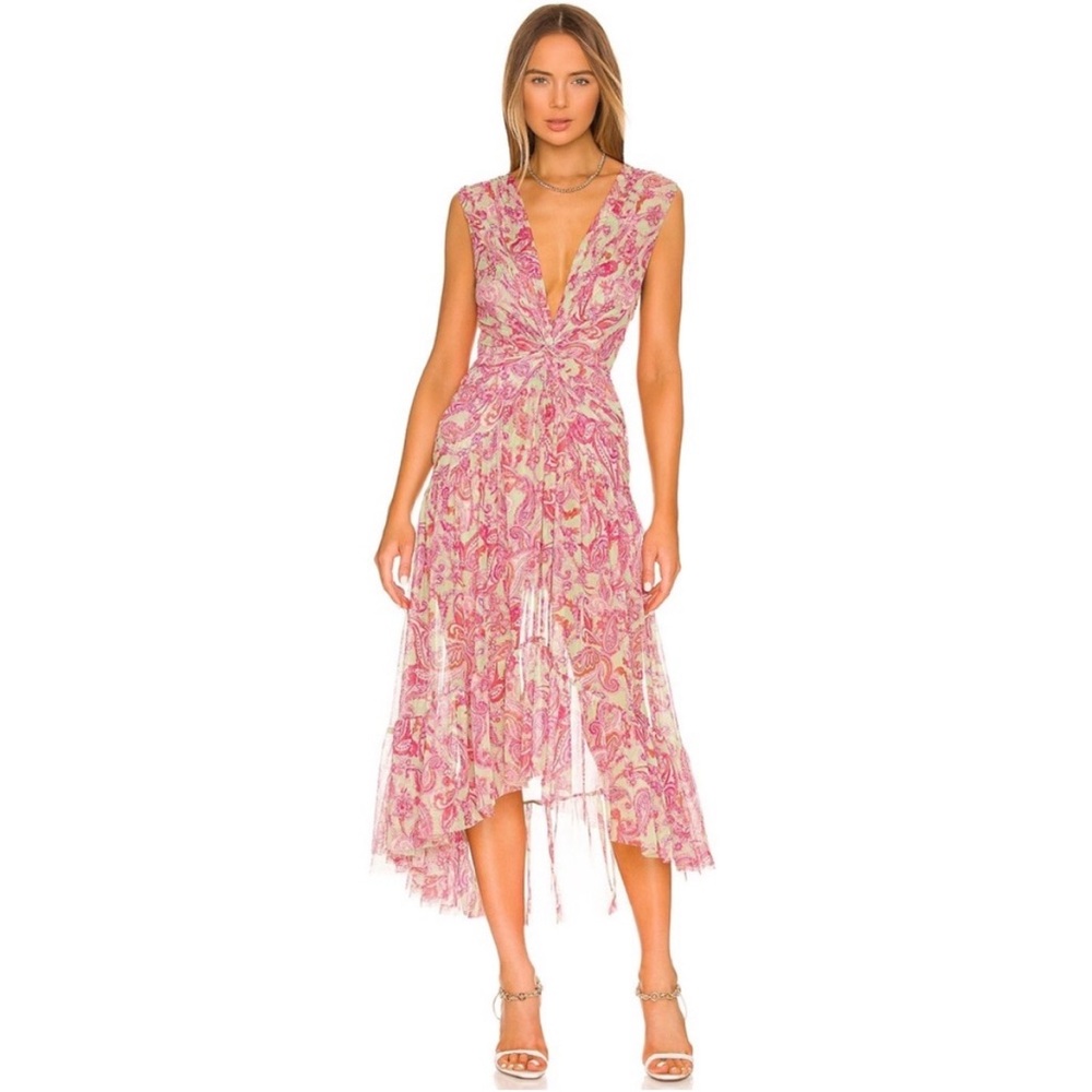 MISA Los Angeles Ava Paisley Print Stretch-Tulle Midi Dress